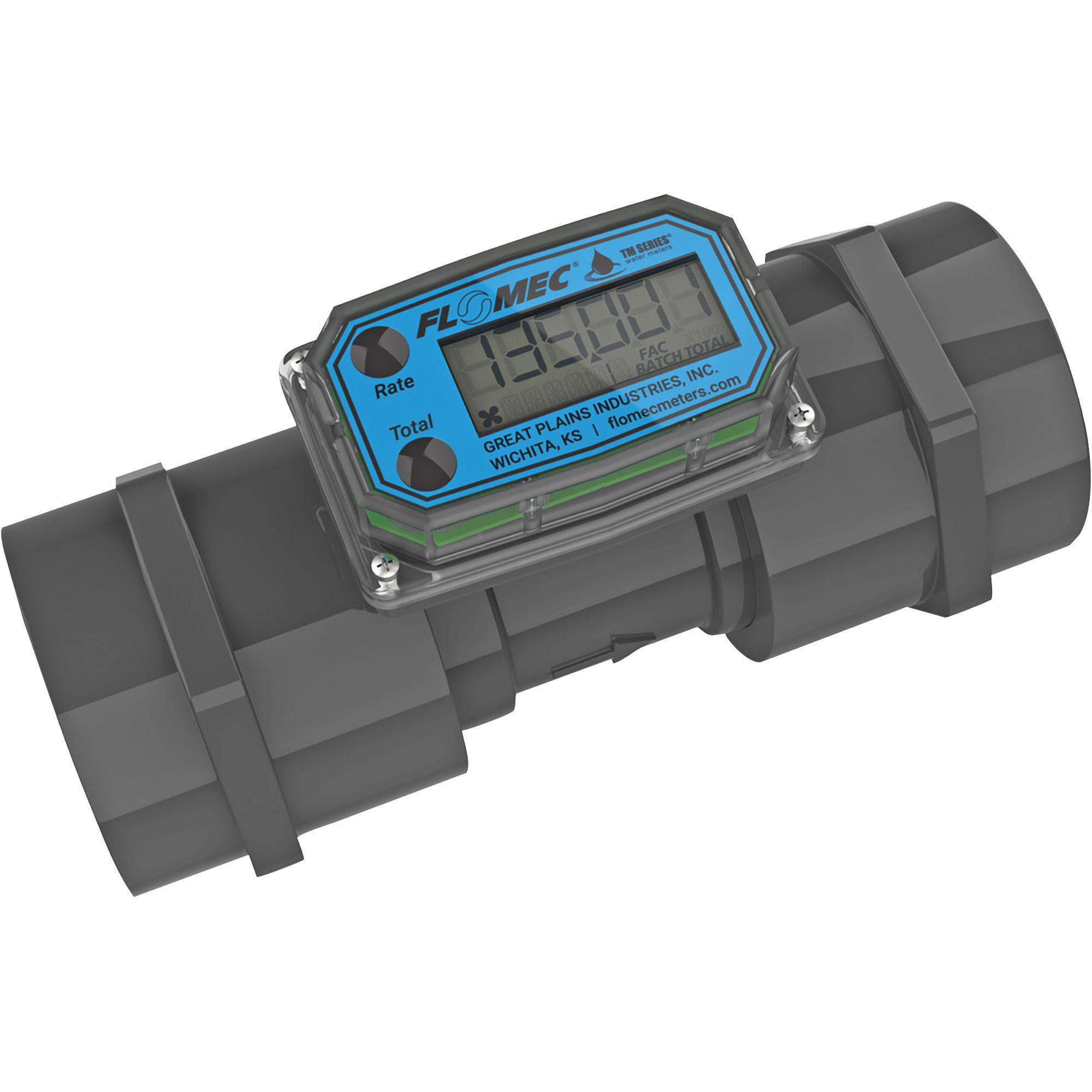 Flomec PVC Water Processing and Irrigation Flow Meter — 1/2in. to 2in., 20 to 200 GPM, Model# TM20NQ9GMB